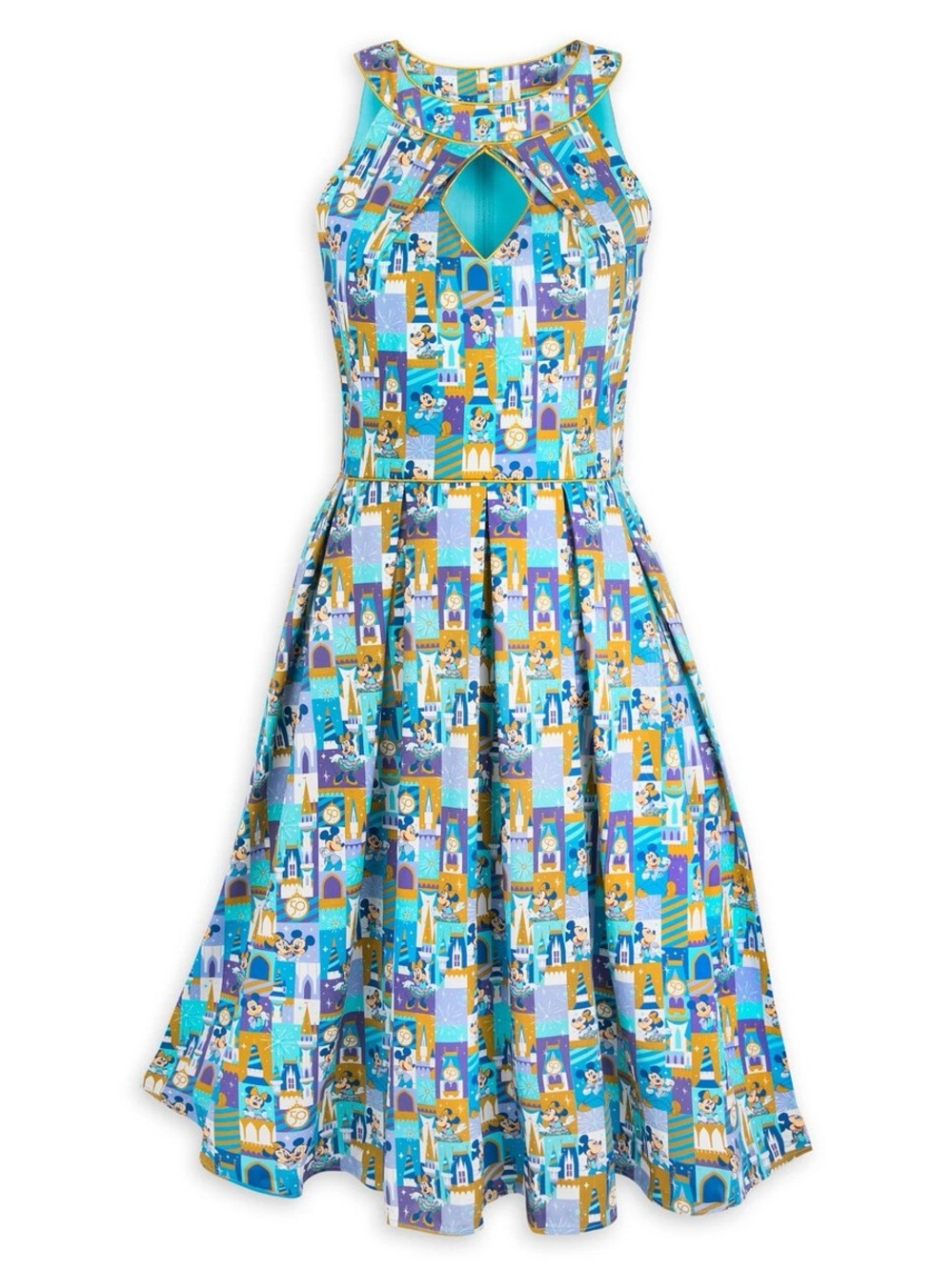 Disney Turquoise and Yellow Fit-and-Flare Midi Dress